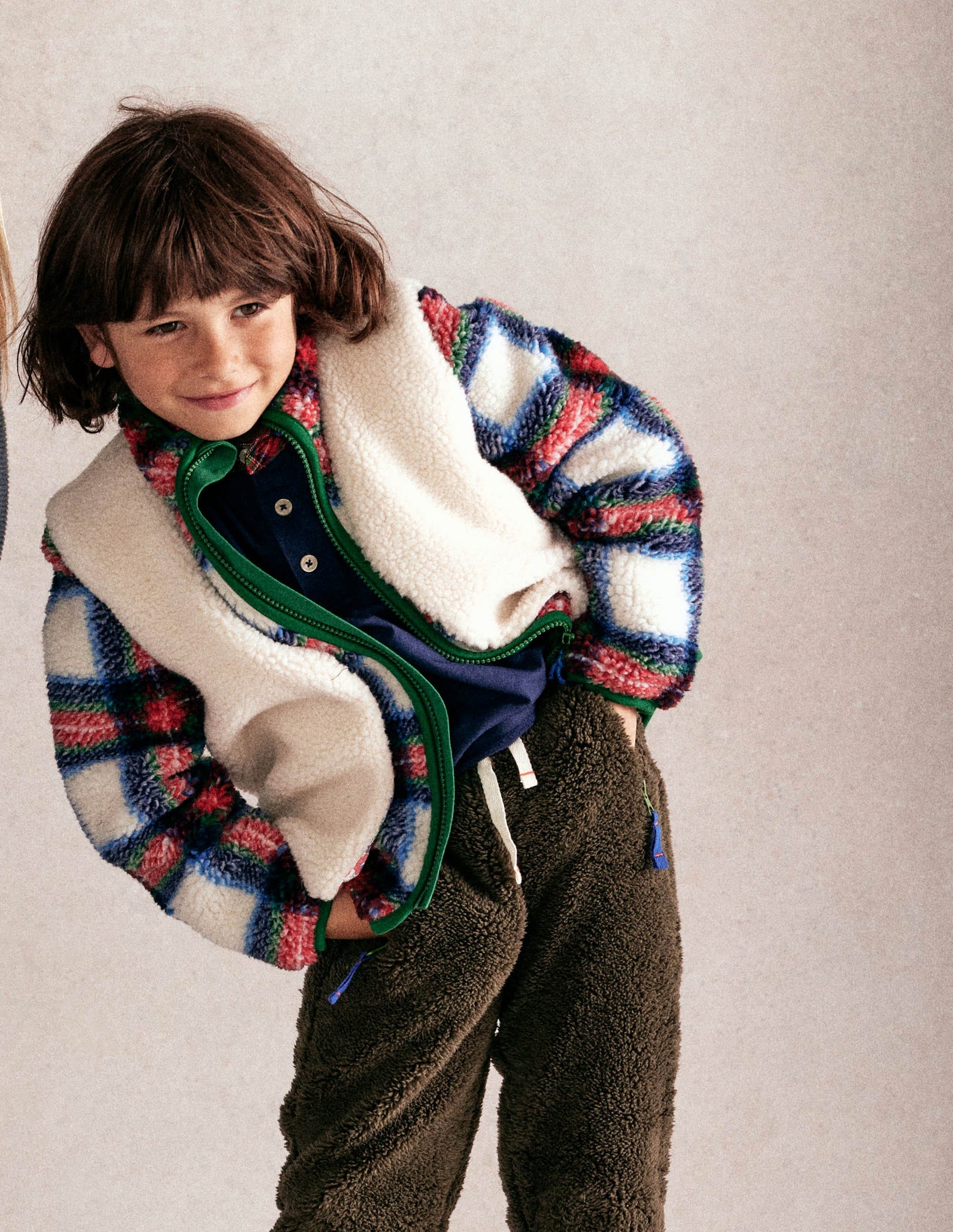 Cosy Borg Jacket-Ivory, Blue and Red Check-4