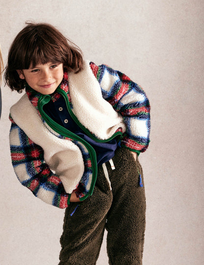 Cosy Borg Jacket-Ivory, Blue and Red Check-4