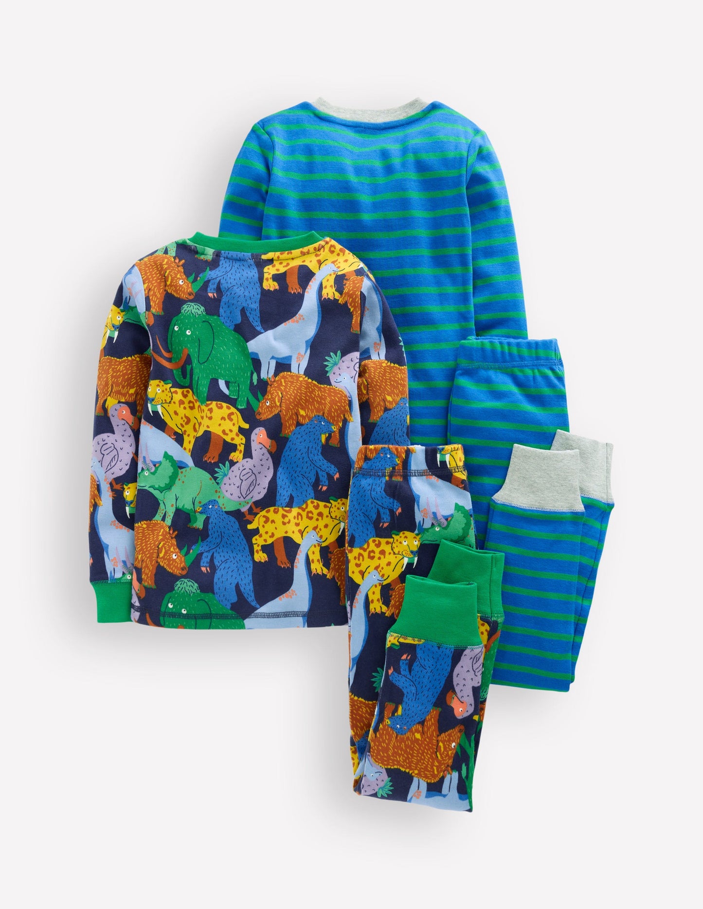 Snug Twin Pack Pyjamas-Prehistoric Animals and Stripe