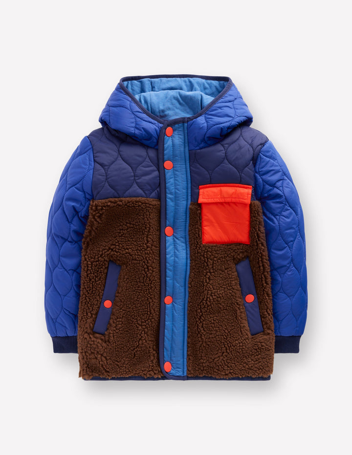 Quilted Borg Jacket-Dark Colourblock