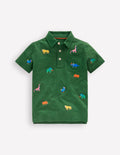 Embroidered Slub Polo Shirt-Prehistoric Animals Embroidery