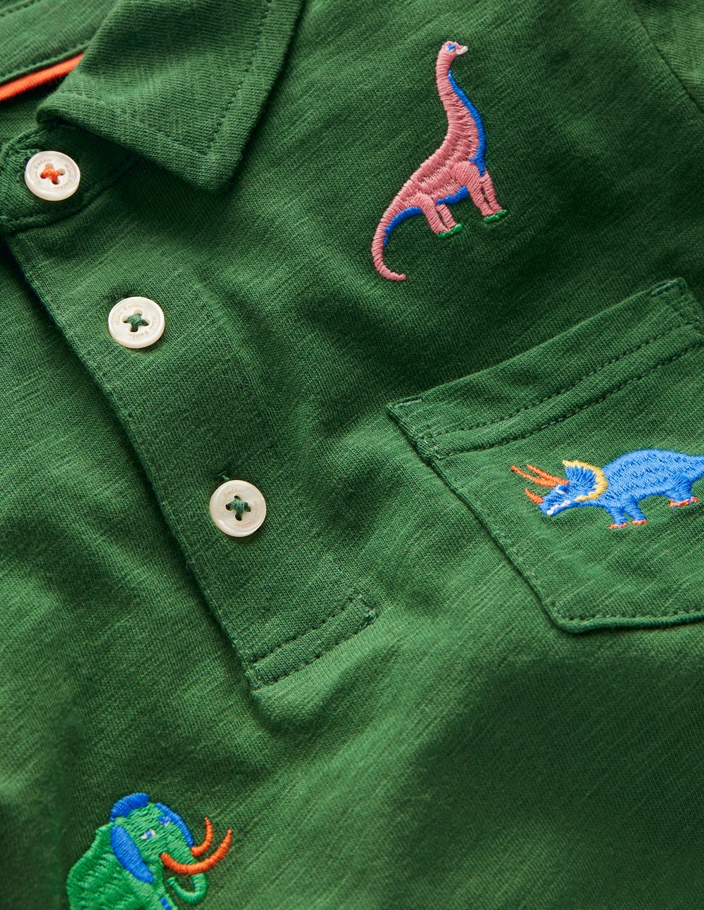 Embroidered Slub Polo Shirt-Prehistoric Animals Embroidery - Image 3