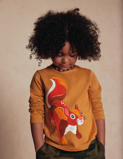 Long Sleeve Bouclé T-shirt-Toffee Brown Squirrel-4