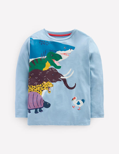 Long Sleeve Printed T-shirt-Glacier Blue Prehistoric-1