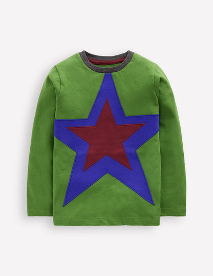Star Appliqué T-shirt-Broccoli Green Star-4