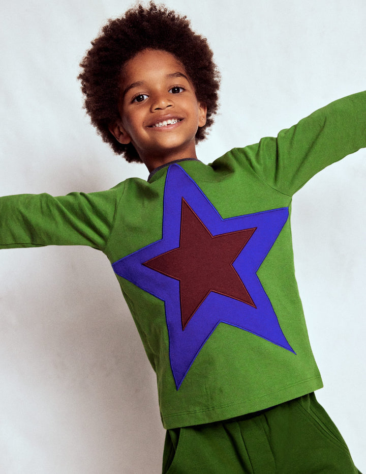 Star Appliqué T-shirt-Broccoli Green Star
