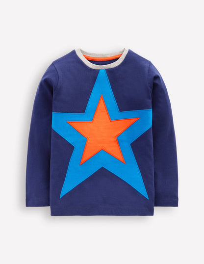Star Appliqué T-shirt-College Navy Star-1
