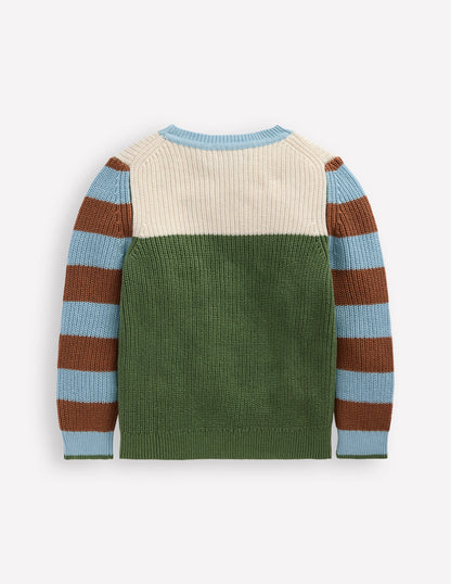 Everyday Cotton Jumper-Ecru Marl/Safari Green-2