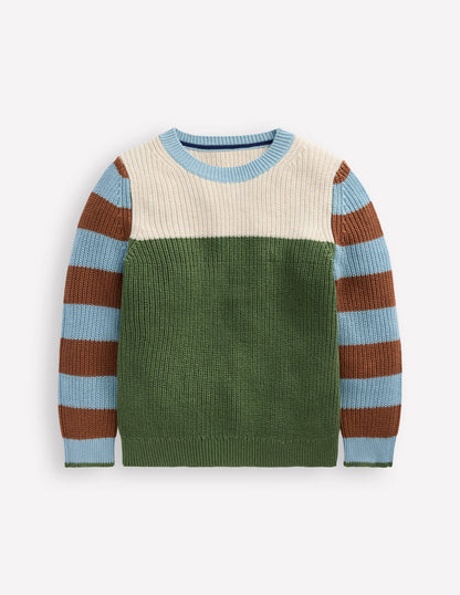Everyday Cotton Jumper-Ecru Marl/Safari Green-1