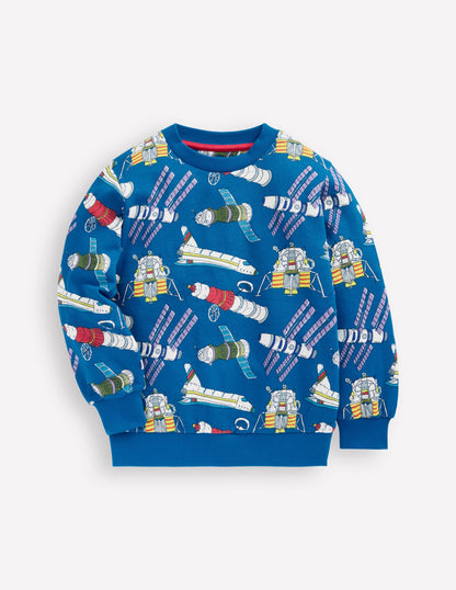 Everyday Printed Sweatshirt-Kingfisher Blue Satellites-1