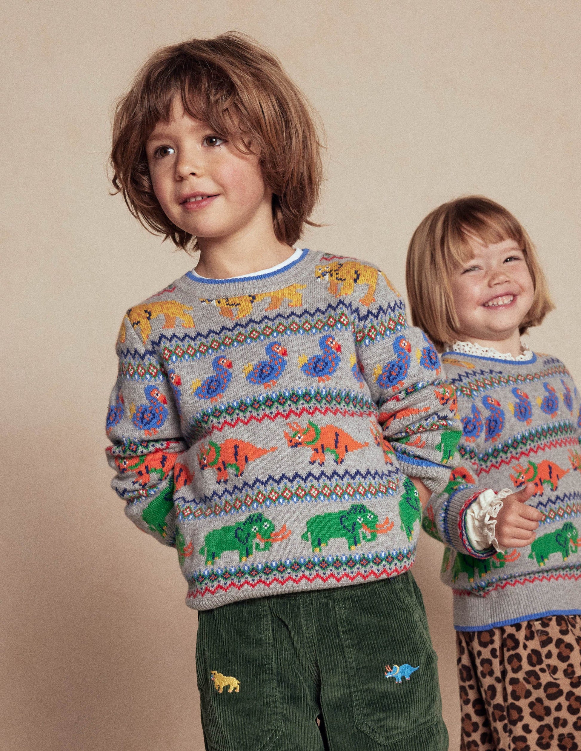 Fair Isle Jumper-Grey Marl Prehistoric Animals-4