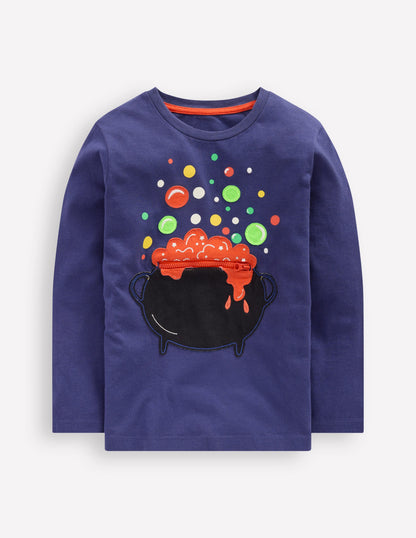 Zip Detail Appliqué T-shirt-Starboard Blue Caldron-1