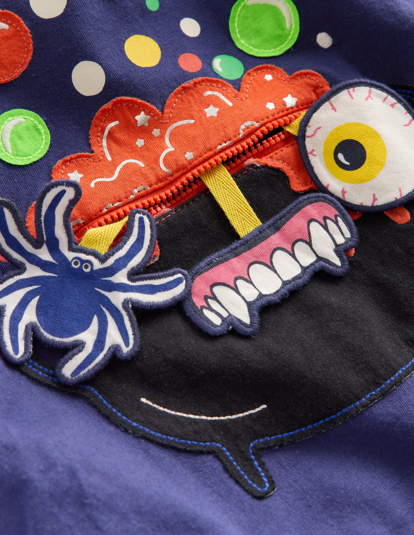 Zip Detail Appliqué T-shirt-Starboard Blue Caldron