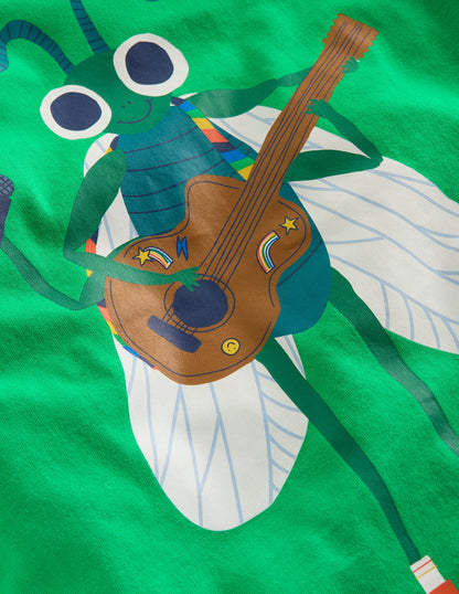 Long Sleeve Novelty T-shirt-Sapling Green Music Bug-3