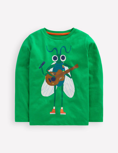 Long Sleeve Novelty T-shirt-Sapling Green Music Bug-1