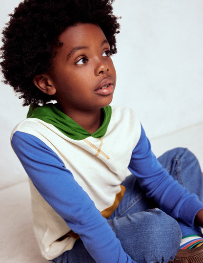 Hooded Mid-weight T-shirt-Oatmeal Marl/ Blue River-1