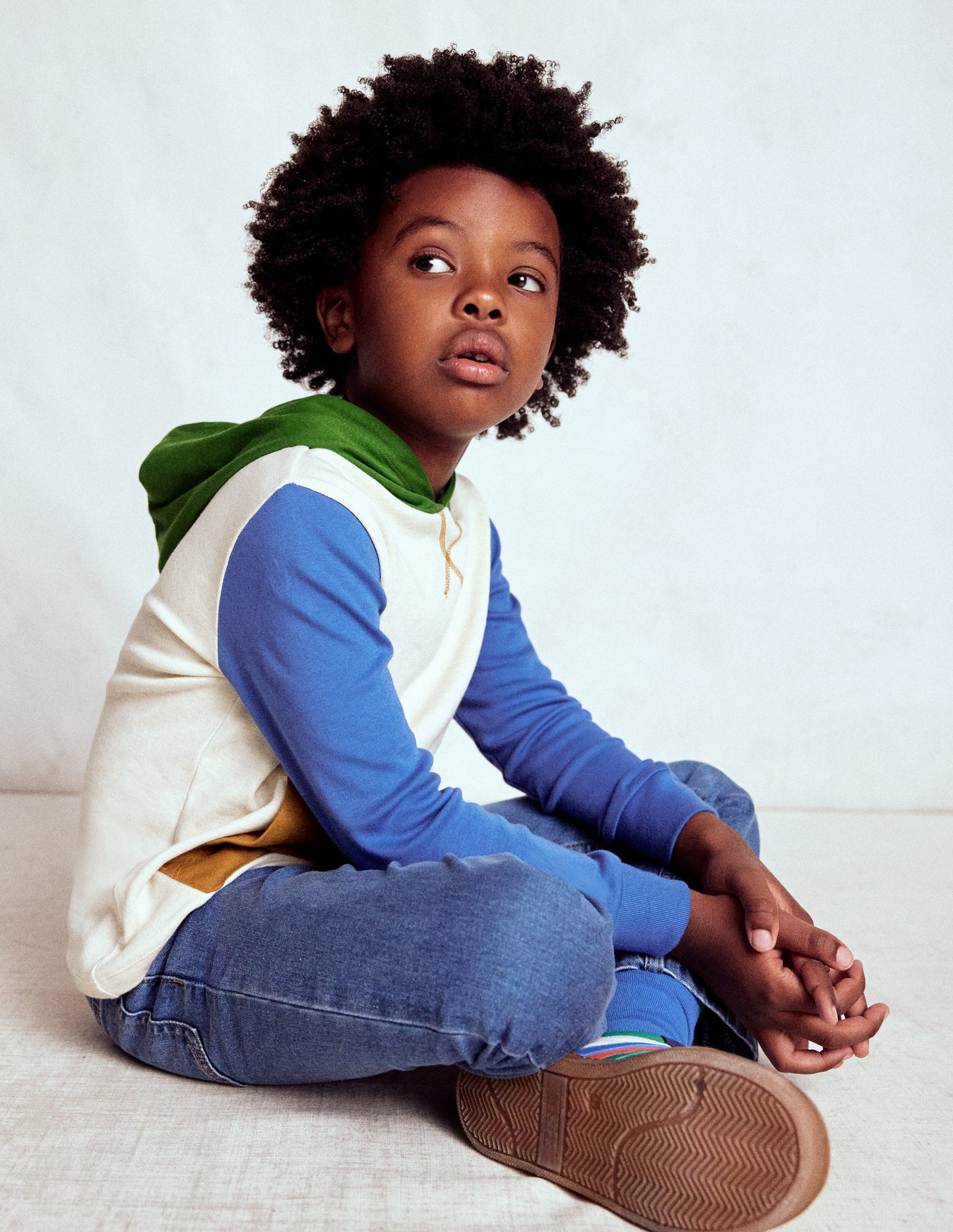 Hooded Mid-weight T-shirt-Oatmeal Marl/ Blue River