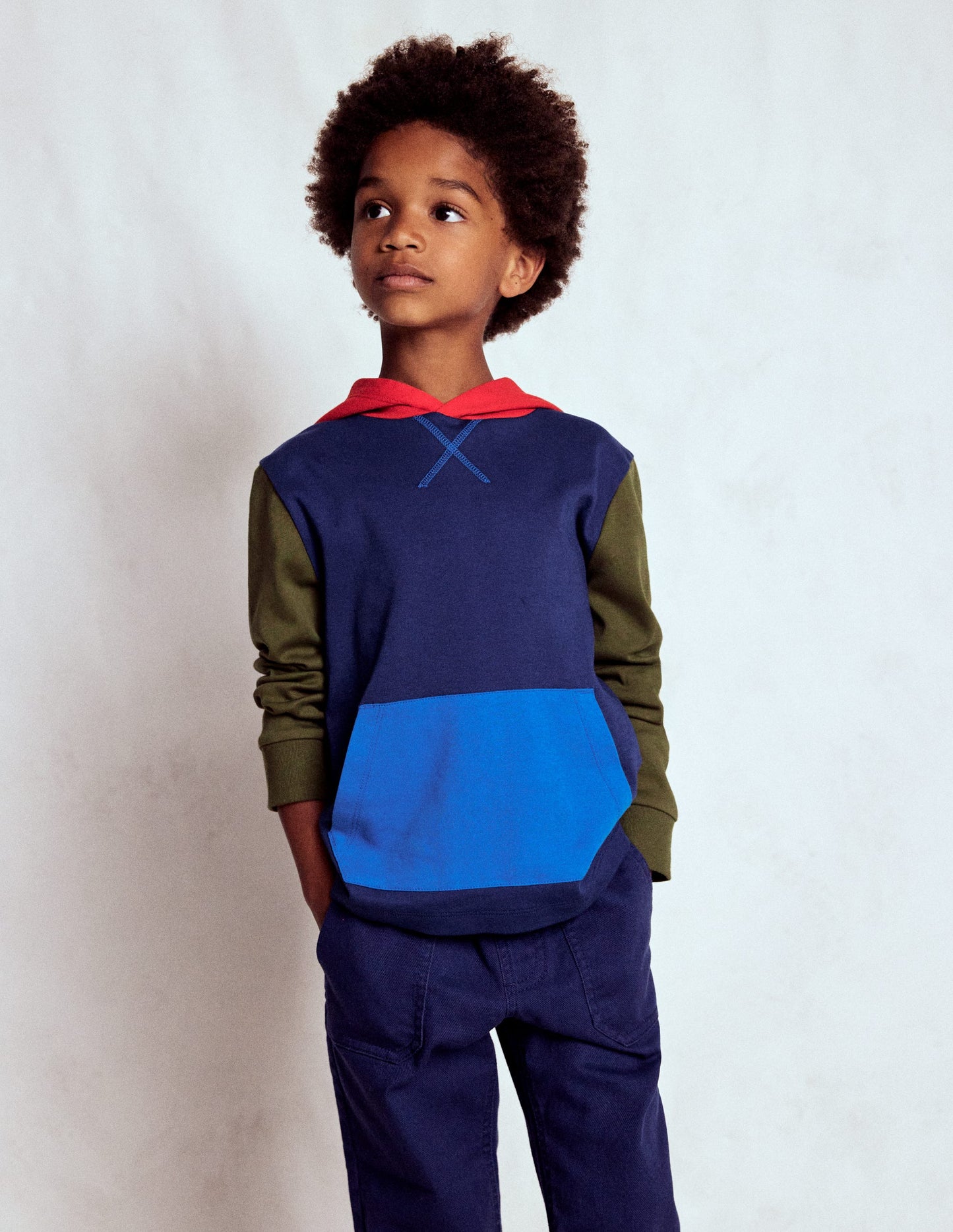 Hooded Mid-weight T-shirt-Starboard Blue/ Woodland Green