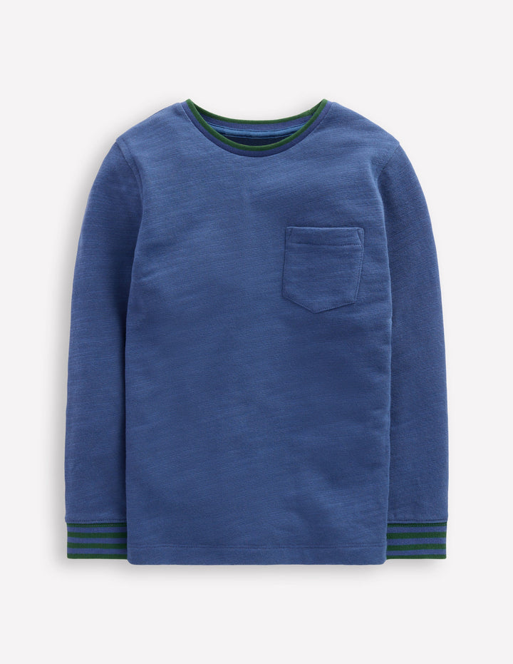 Cosy Mid-weight T-shirt-Denim Blue/ Emerald Night