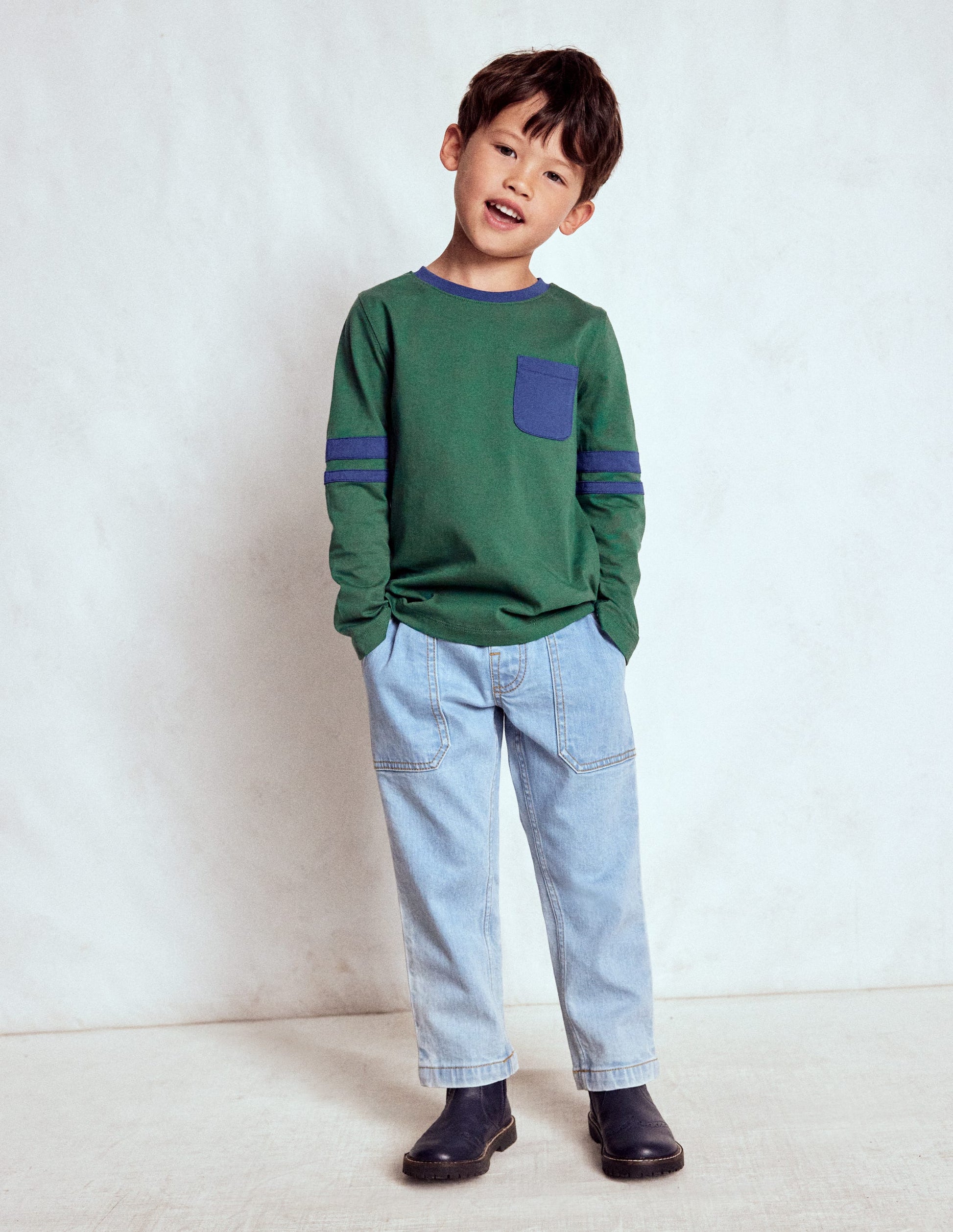 Colour Block T-shirt-Smoke Pine/ Starboard Blue-2