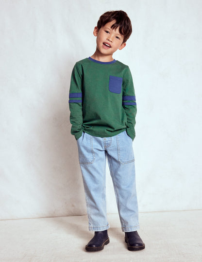 Colour Block T-shirt-Smoke Pine/ Starboard Blue-2