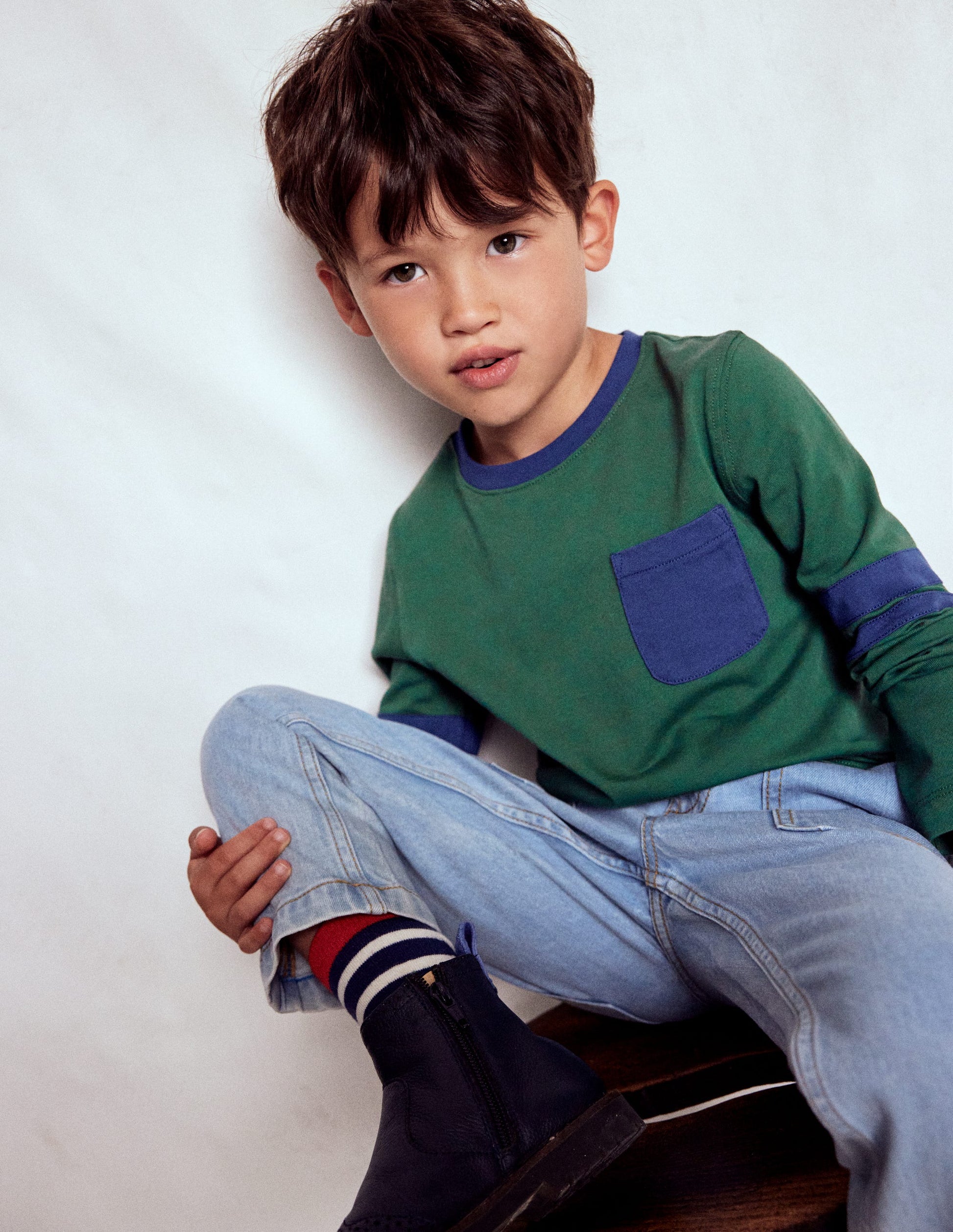 Colour Block T-shirt-Smoke Pine/ Starboard Blue-3