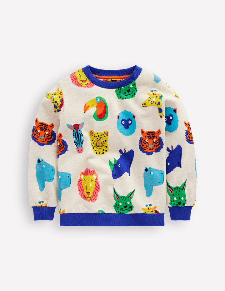 Printed Sweatshirt-Multi Animal Faces