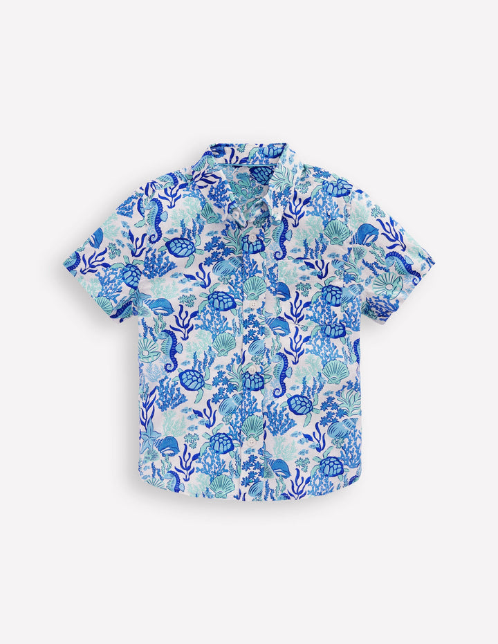 Cotton Linen Shirt-Blue Coral Cove
