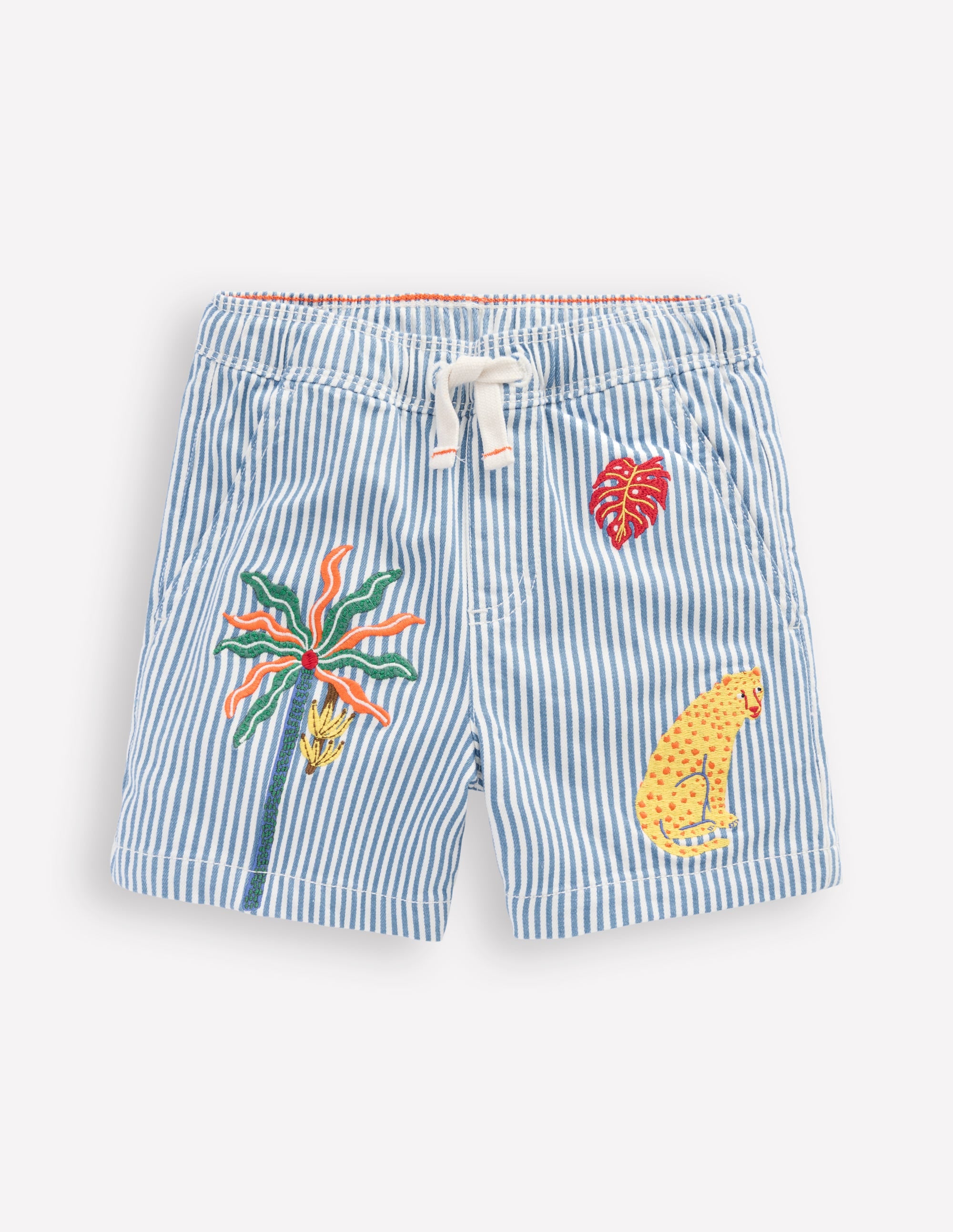 Pull-On Cotton Shorts-Campanula Ticking Embroidery - Image 1