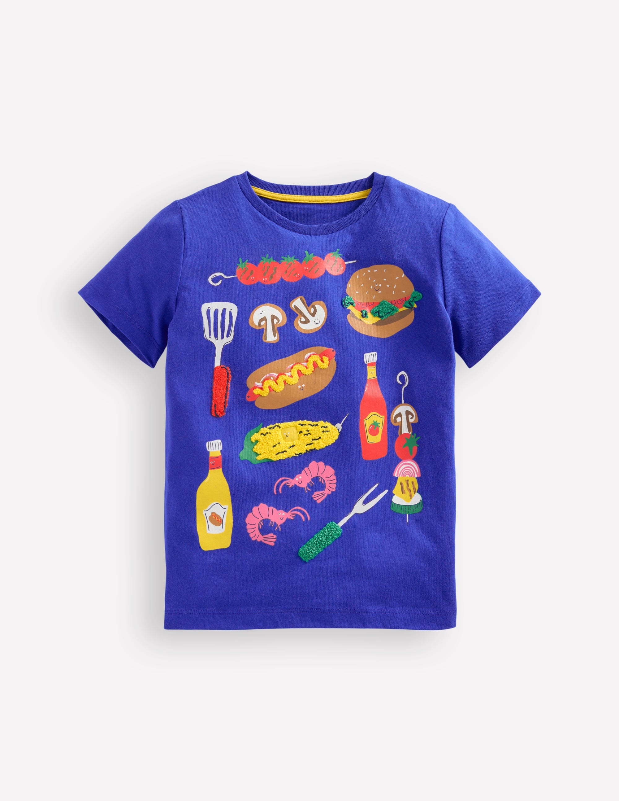 Short Sleeve Appliqué T-shirt-Bright Blue BBQ - Image 1