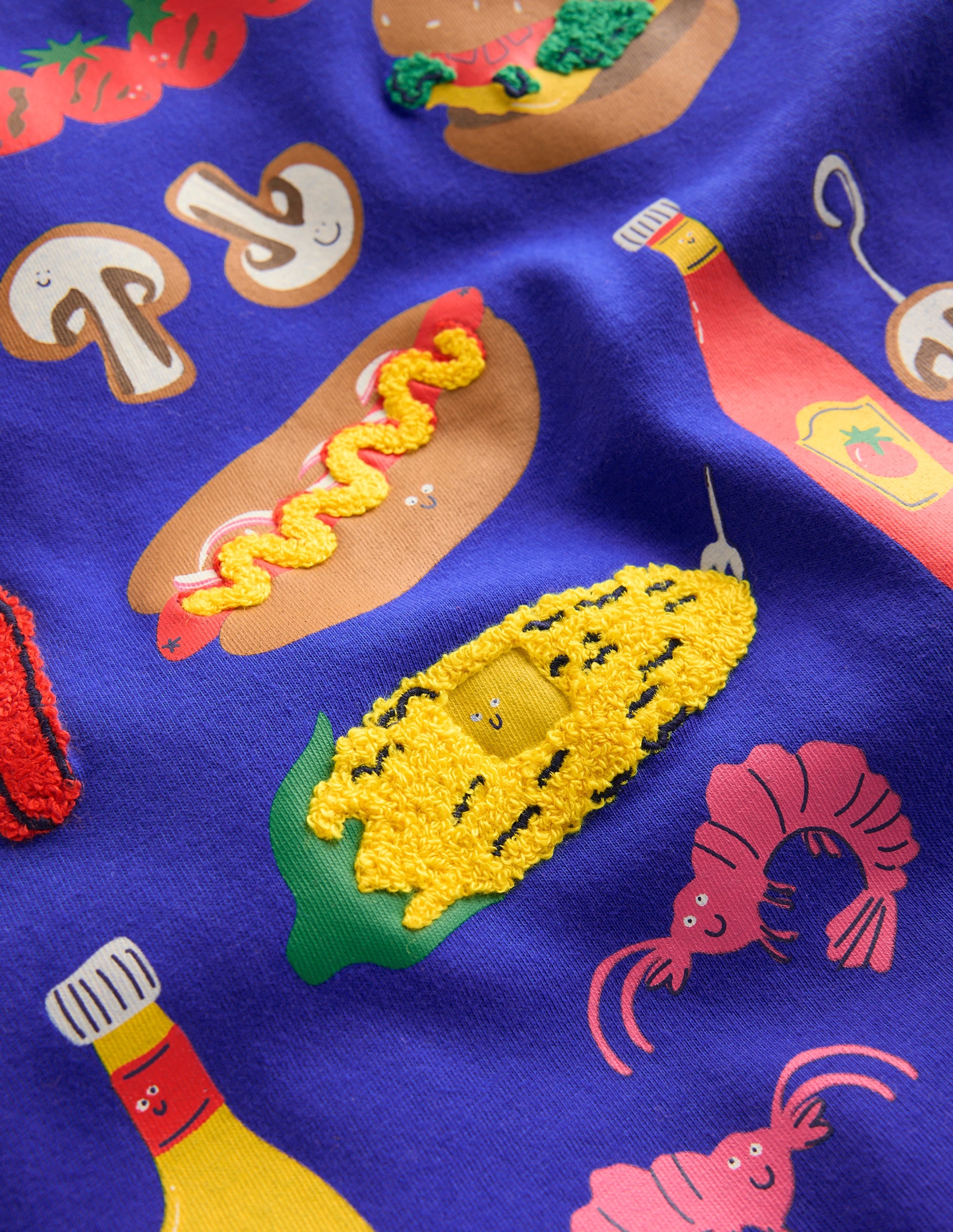 Short Sleeve Appliqué T-shirt-Bright Blue BBQ - Image 3