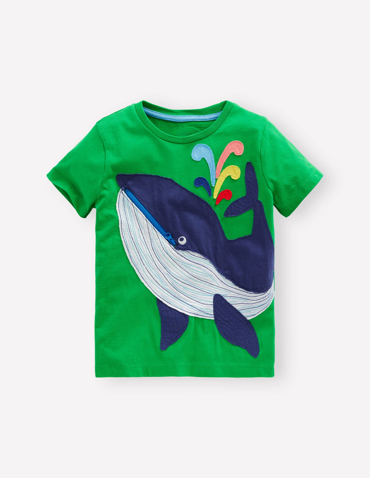 Zip Applique T-shirt-Sapling Green Whale