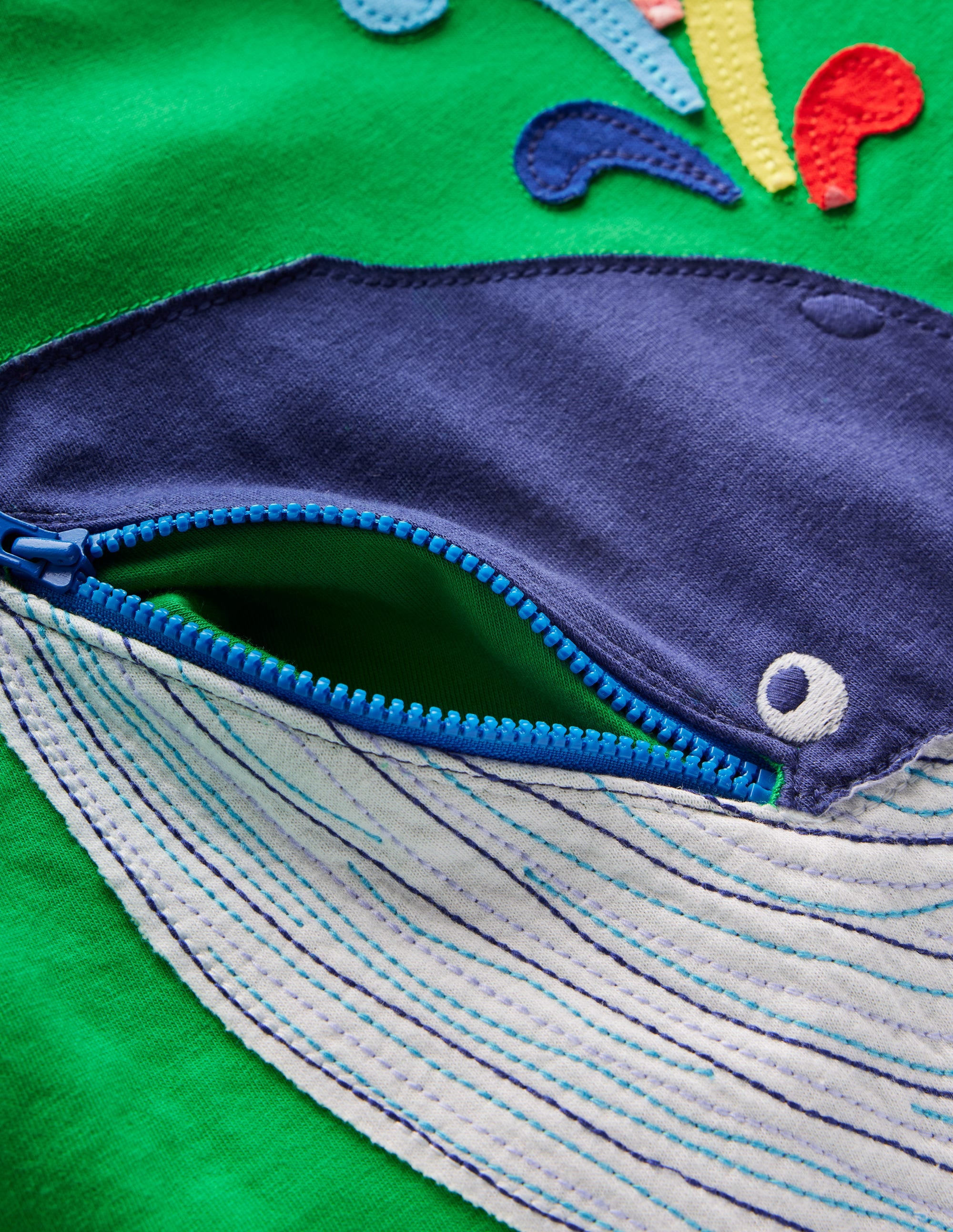 Zip Applique T-shirt-Sapling Green Whale - Image 3