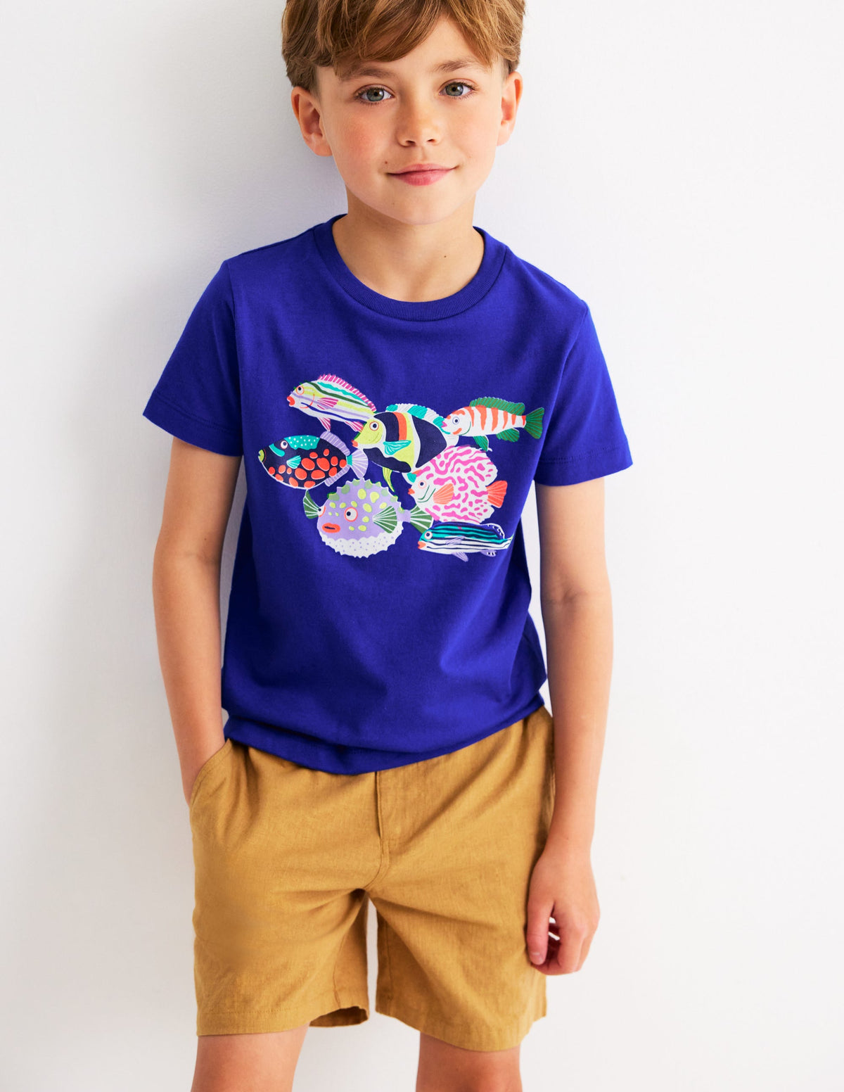 Short Sleeve Riso T-Shirt-Blue Heron Fish - Image 1