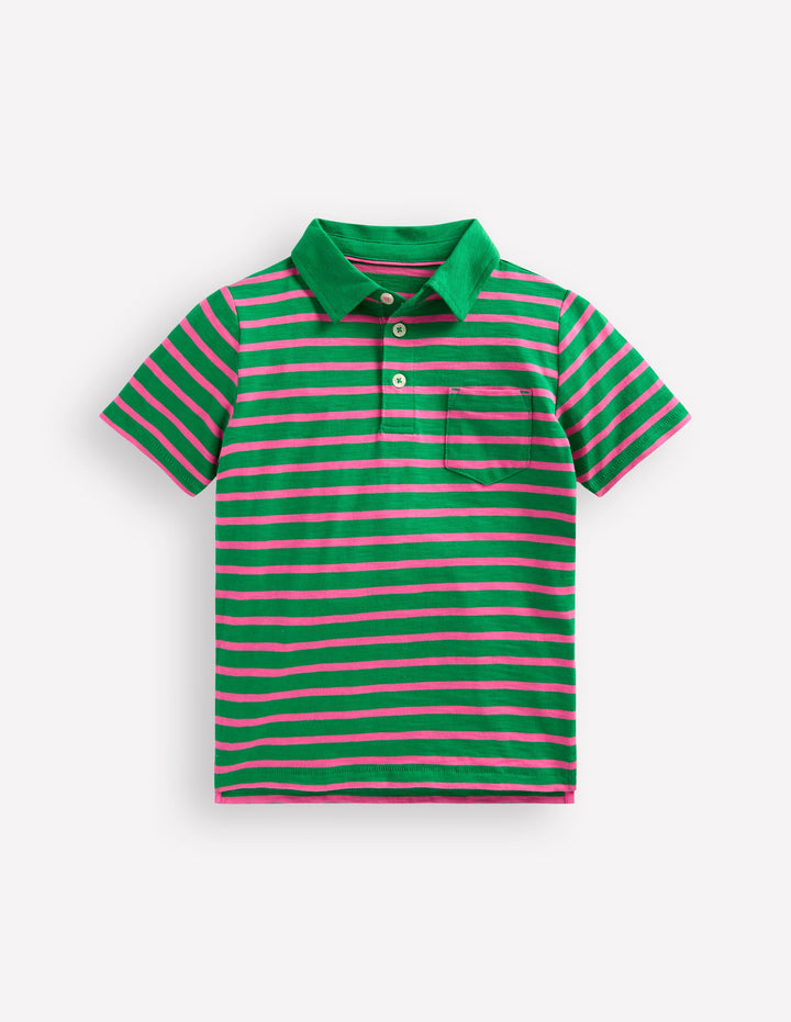 Slub Polo Shirt-Rich Emerald /Sorbet Pink