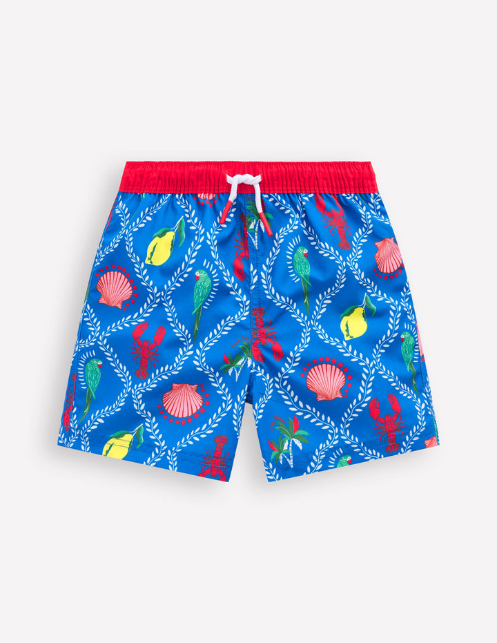 Swim Shorts-Bright Blue Tropical Tile