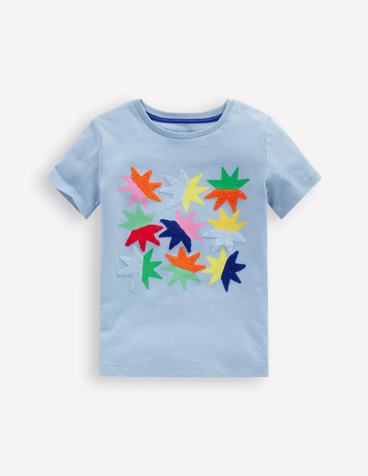 Short Sleeve Bouclé T-shirt-Glacier Blue Circus Stars
