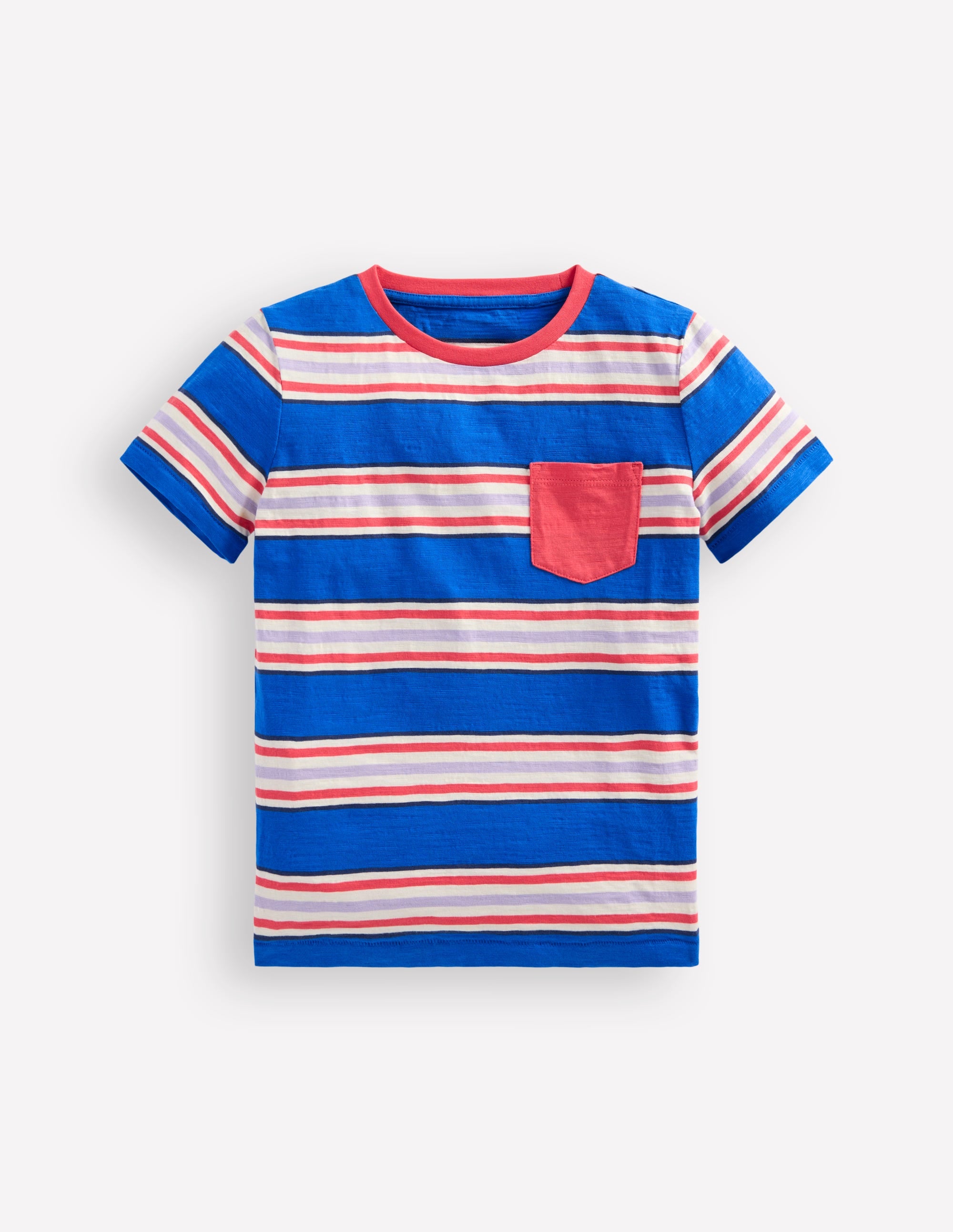 Stripe Pocket T-shirt-Princess Blue and Cayenne - Image 1