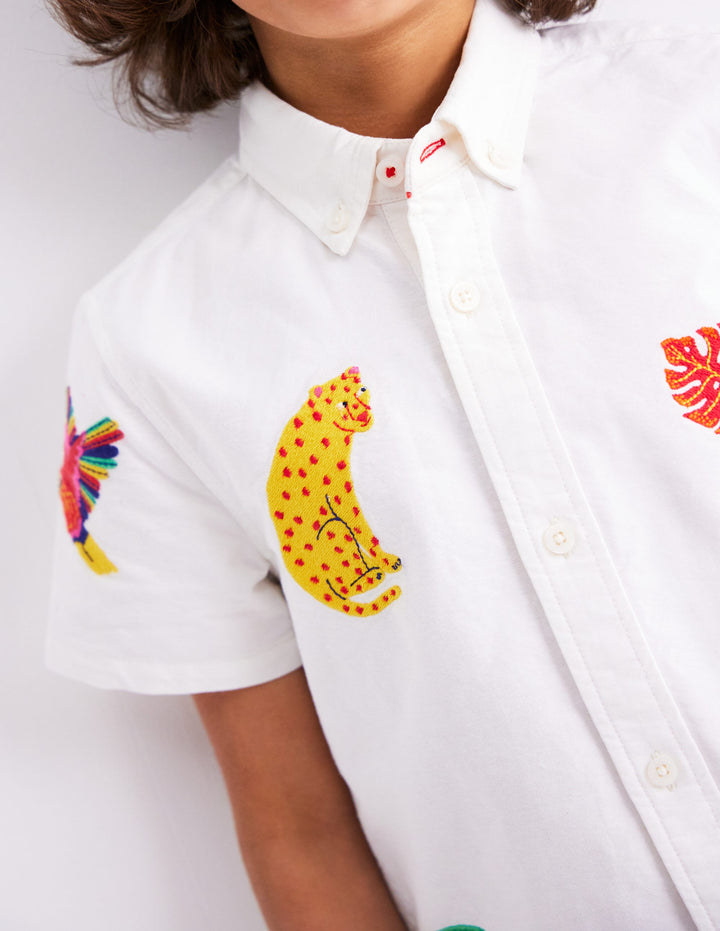 Fun Cotton Shirt-Campanula Jungle Embroidery