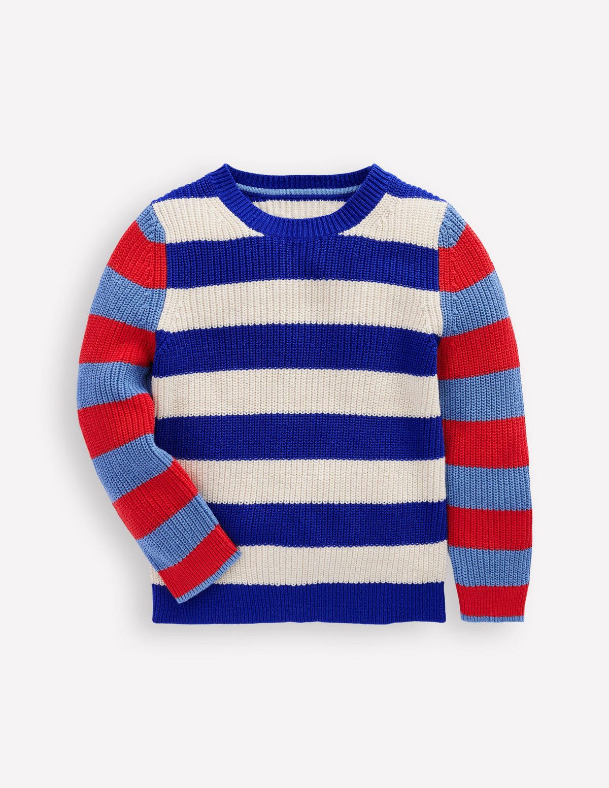 Everyday Cotton Jumper-Bright Blue/Ecru Marl Stripe - Image 1