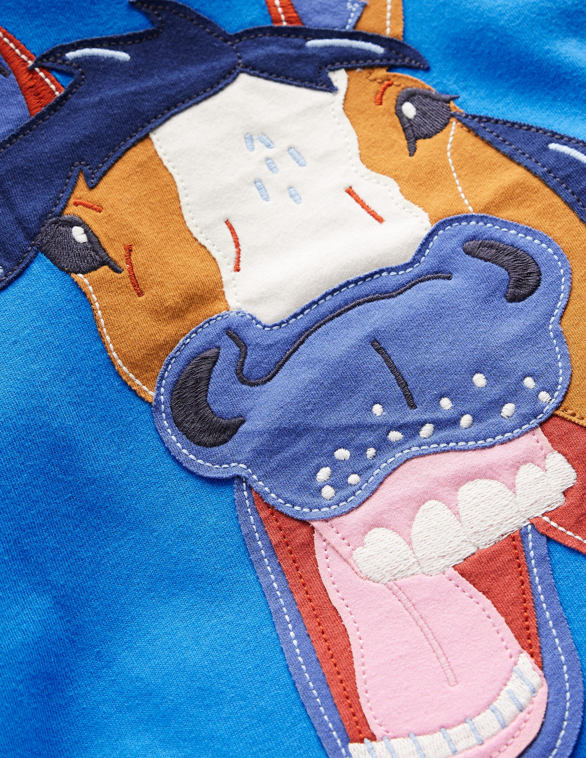 Applique Mock Sleeve T-Shirt-Kingfisher Blue Horse - Image 3