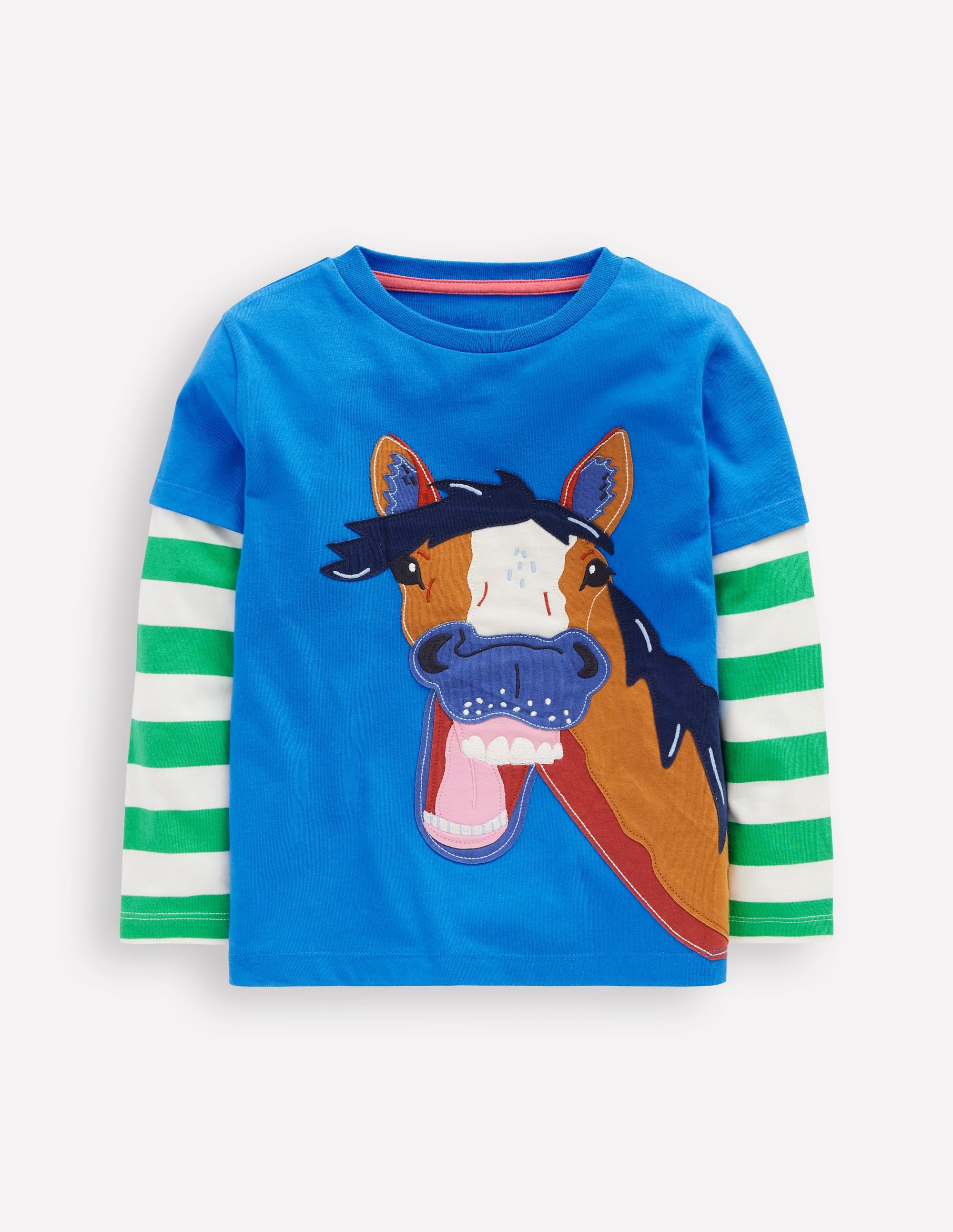 Applique Mock Sleeve T-Shirt-Kingfisher Blue Horse - Image 1