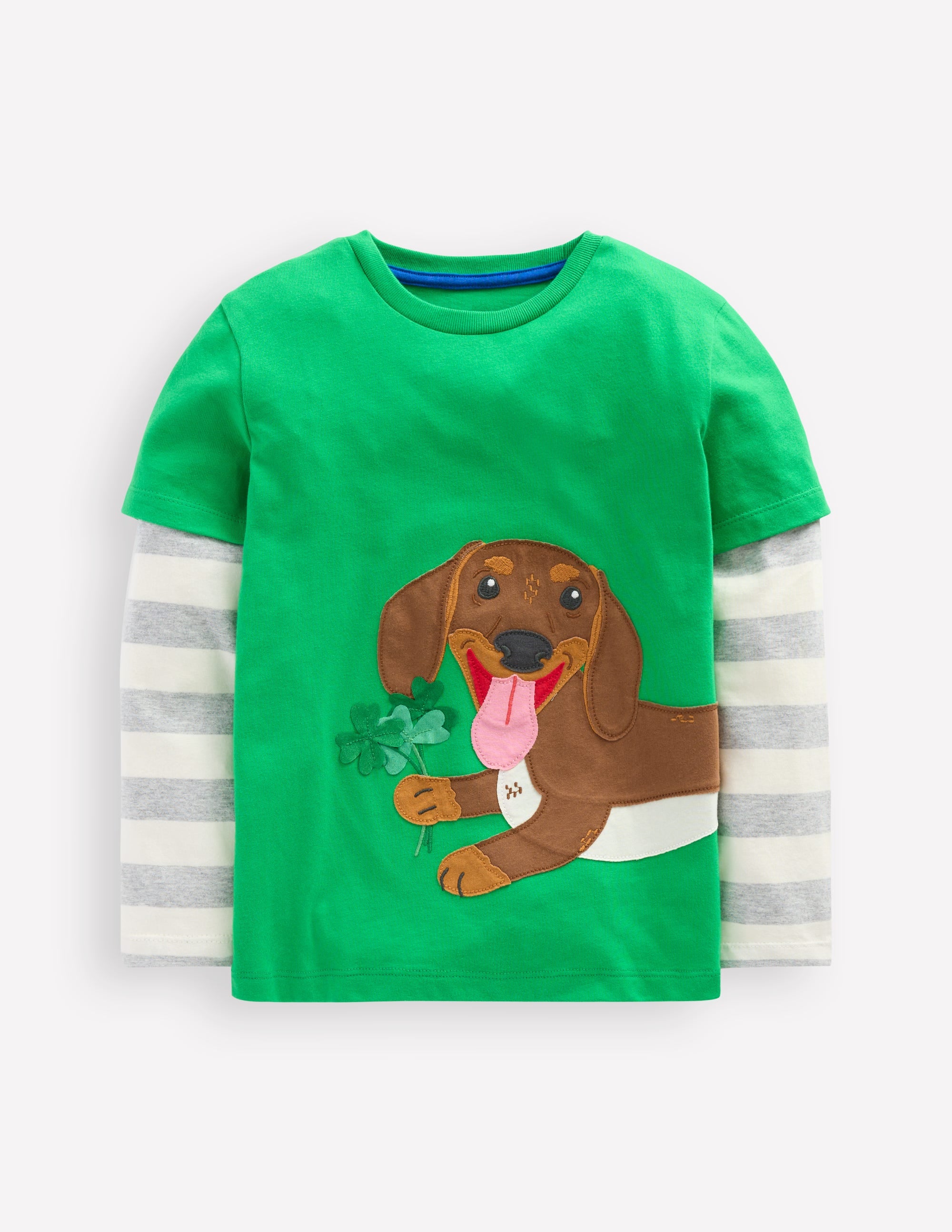 Applique Mock Sleeve T-Shirt-Sapling Green St Paddys Dog - Image 1