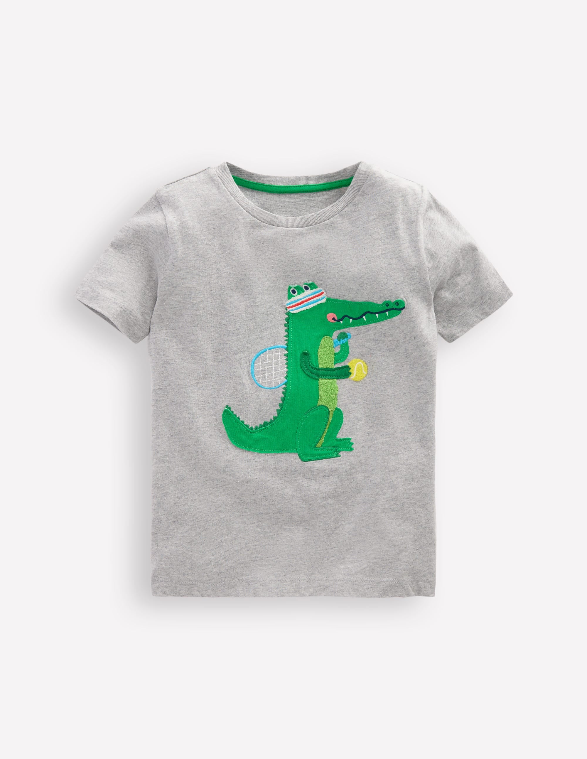 Short Sleeve Appliqué T-shirt-Grey Marl Crocodile - Image 1