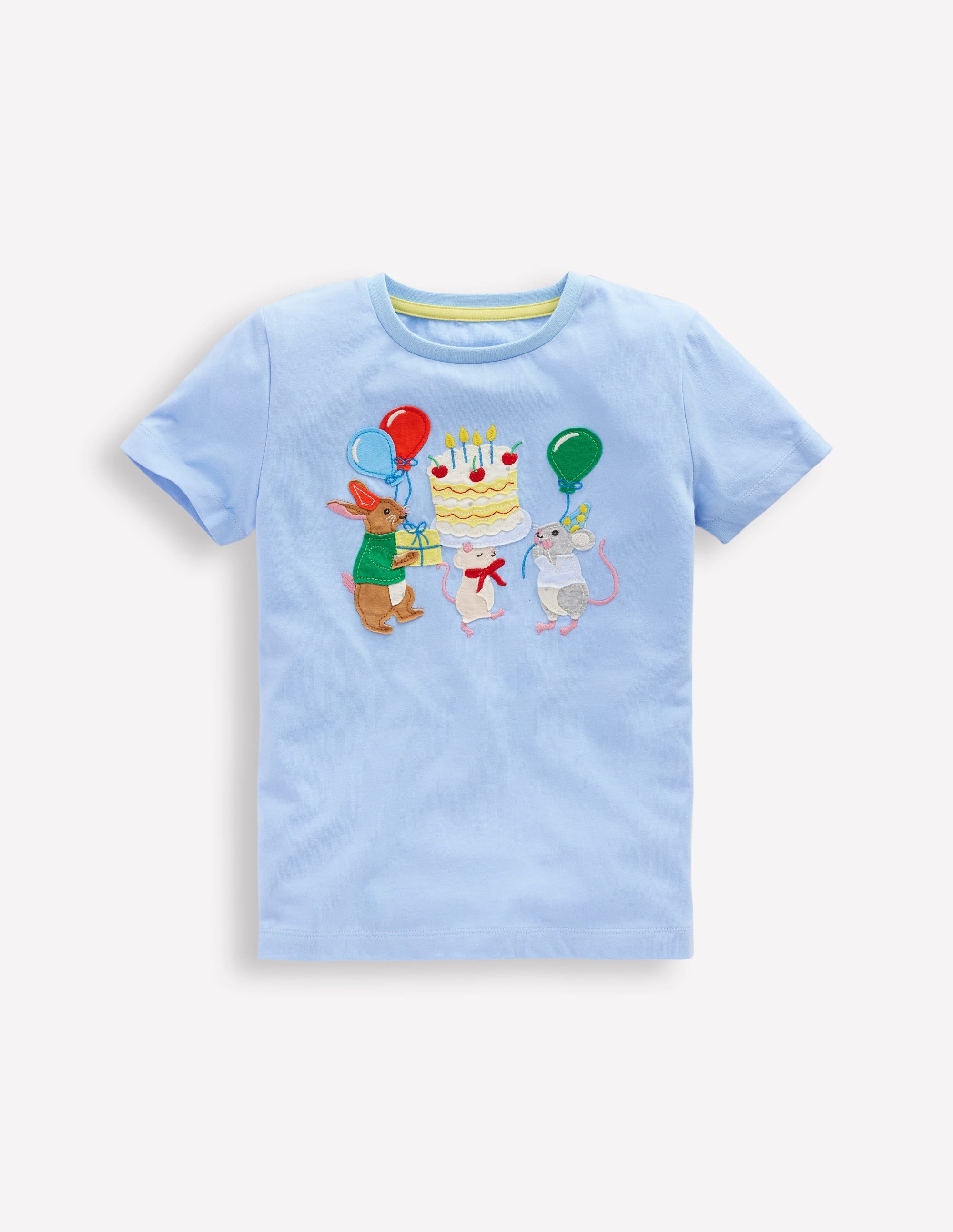Short Sleeve Appliqué T-shirt-Glacier Blue Birthday Bunnies - Image 1