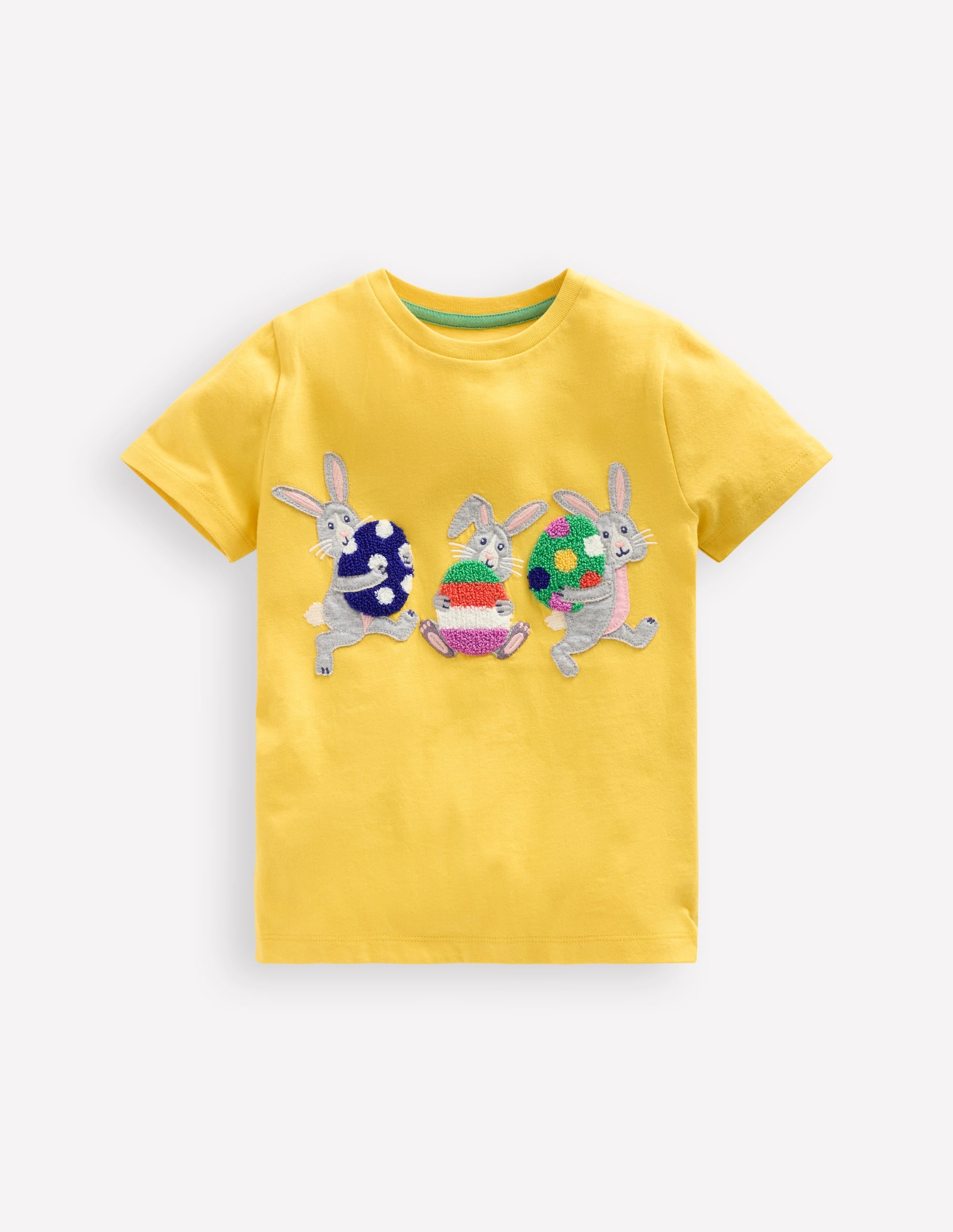 Short Sleeve Appliqué T-shirt-Lemon Yellow Bunnies - Image 1