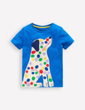 Zip Applique T-shirt-Kingfisher Blue Dog