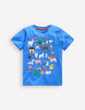 Short Sleeve Graphic T-shirt-Peacock Plume Blue Farm