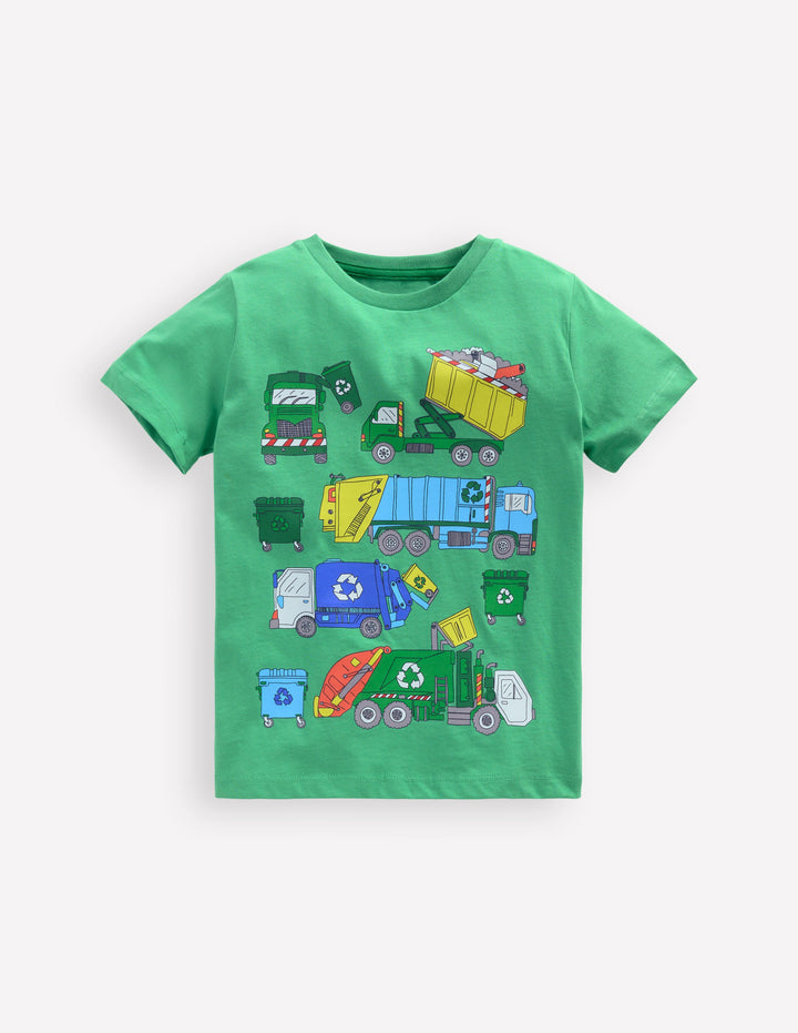 Short Sleeve Graphic T-shirt-Aloe Green Recycling trucks