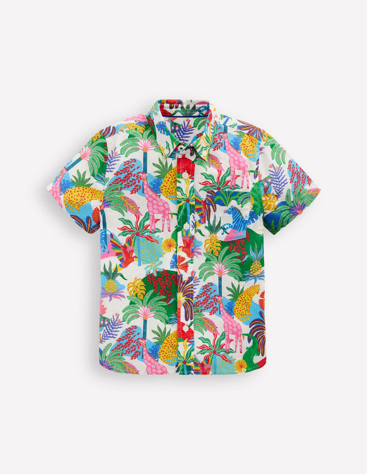 Cotton Linen Shirt-Ivory Multi Jungle